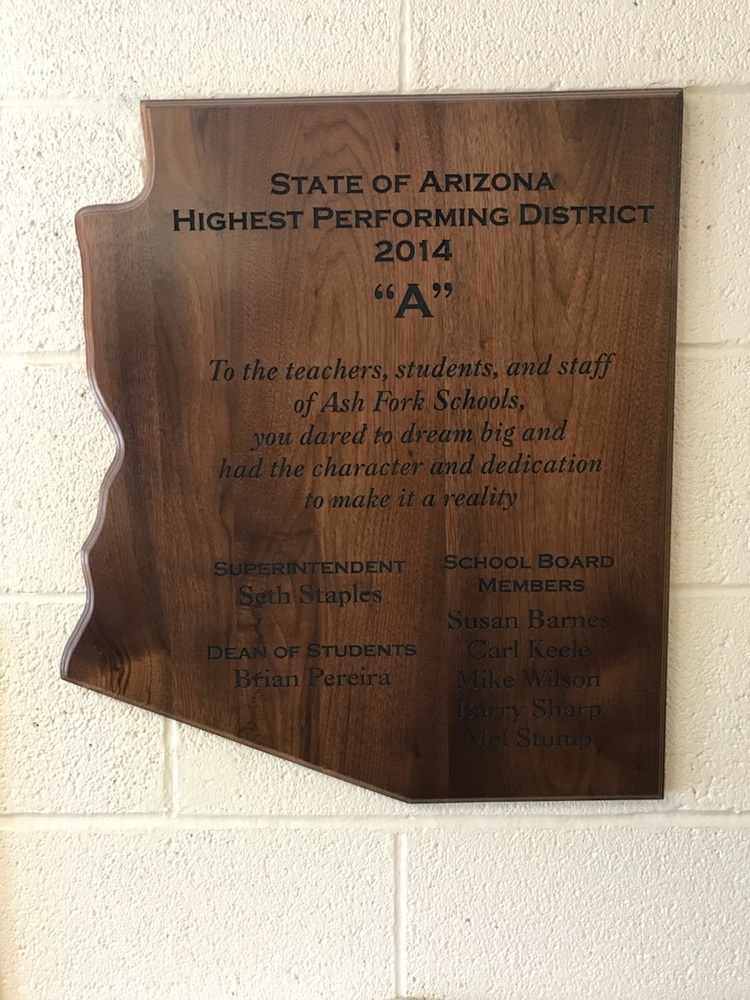 State of Arizona Highest performing District 2014 Plaque