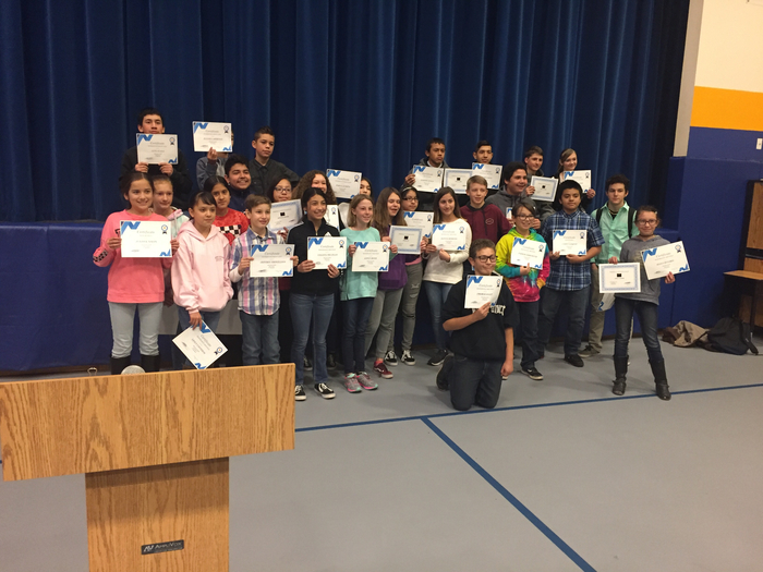 Middle School students who received an award